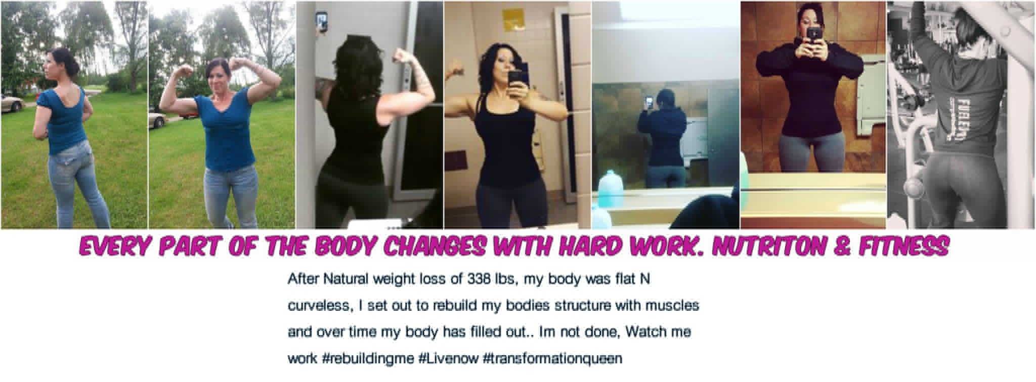 Tina's muscle rebuilding progress after 338lb weight loss